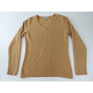 Pure Collection 100% Cashmere V Neck Sweater Tan Camel UK 10 US 4/6 Small